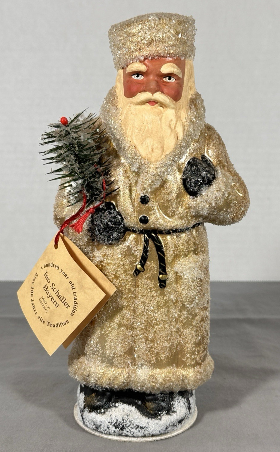 Ino Schaller Gold Russian Santa Candy Container Tree Glitter Mica Germany 10”