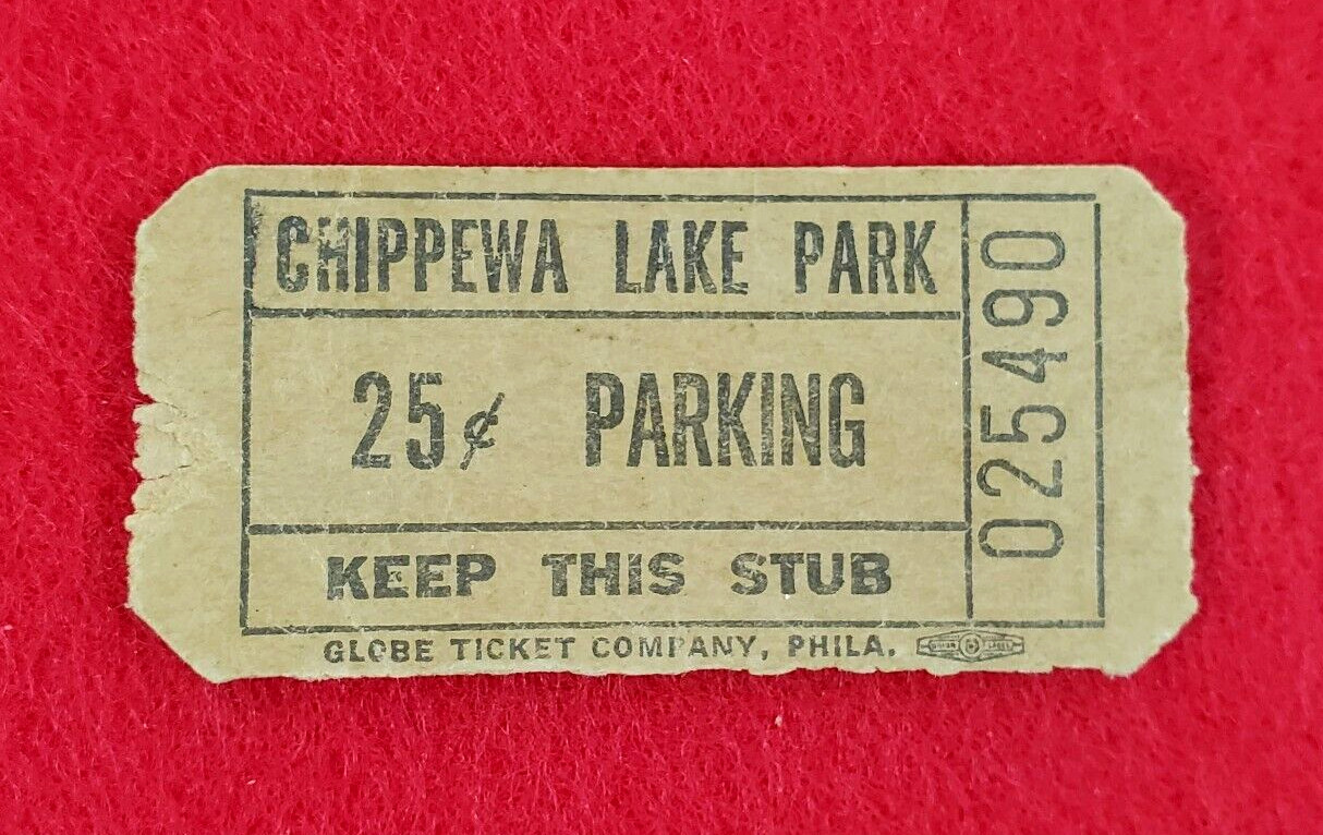 Vintage Chippewa Lake Park Parking Ticket Stub 25¢ Collectible Vintage Chippewa Lake Park Parking Ticket Stub 25¢ Collectible