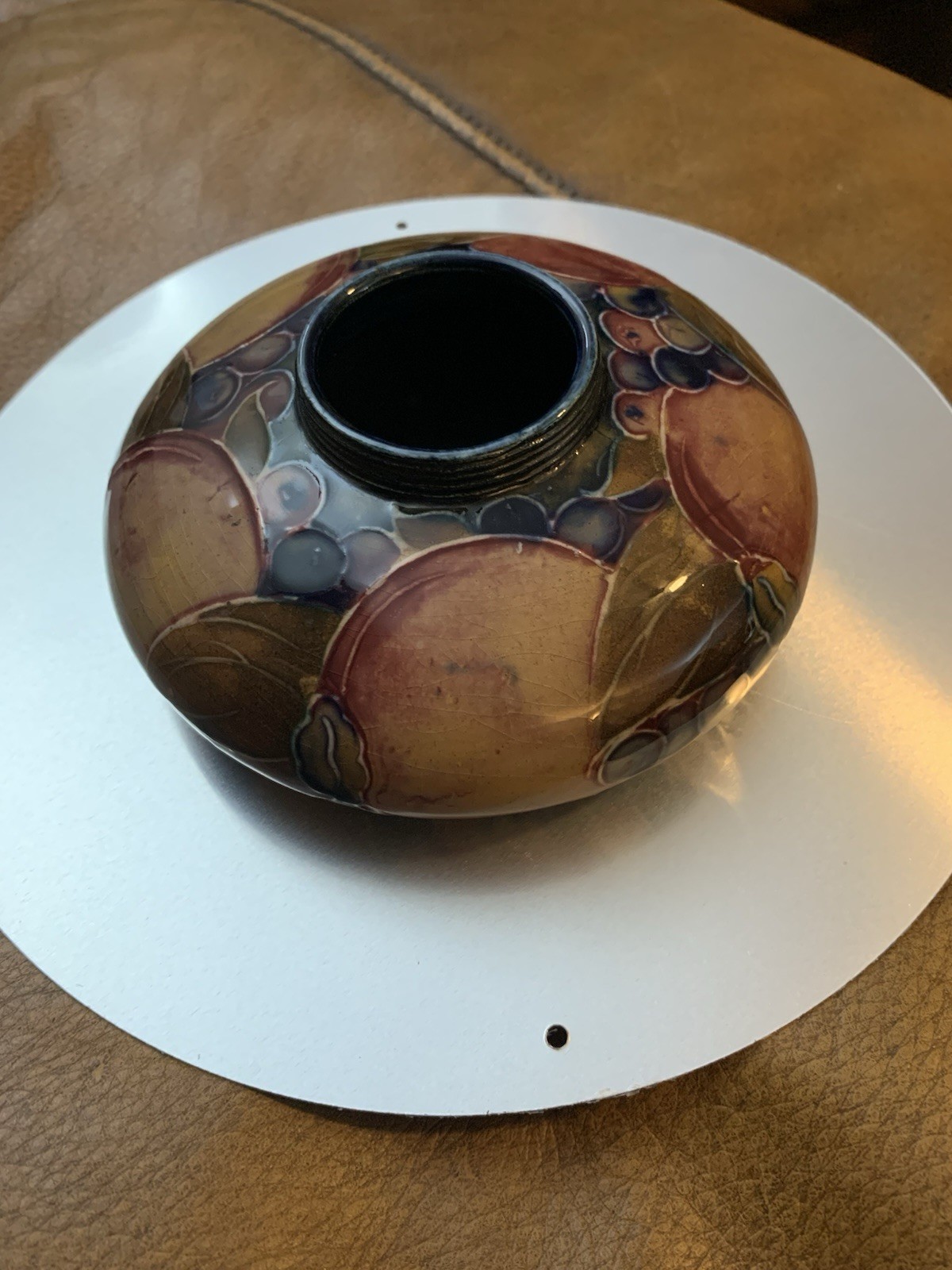 Antique Early MOORCROFT Pot Pomegranate & Grape Pattern screw Thread Top