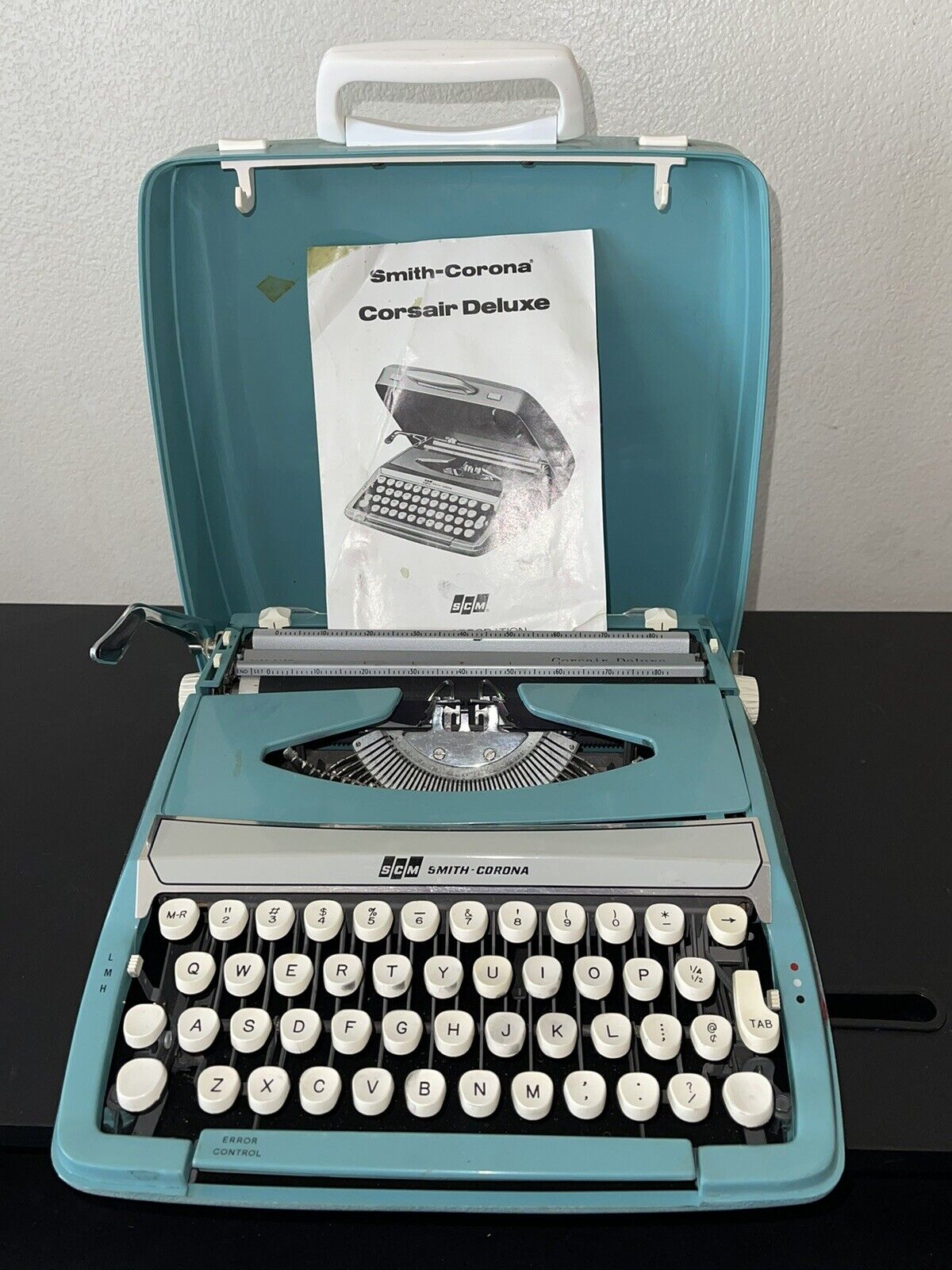 Vintage Smith Corona Corsair Deluxe Turquoise Typewriter Mid Century Tested