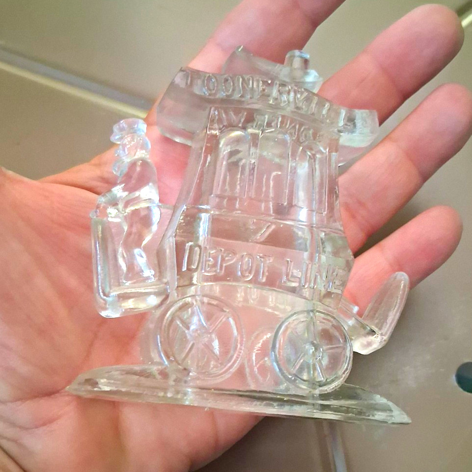 antique 1922 train clear glass candy container toonerville depot line #7 antique 1922 train clear glass candy container toonerville depot line #7