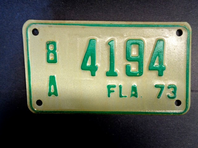 1973 Florida Motorcycle License Plate Number 8A 4194 Harley, Honda, BMW, 1973 Florida Motorcycle License Plate Number 8A 4194 Harley, Honda, BMW,