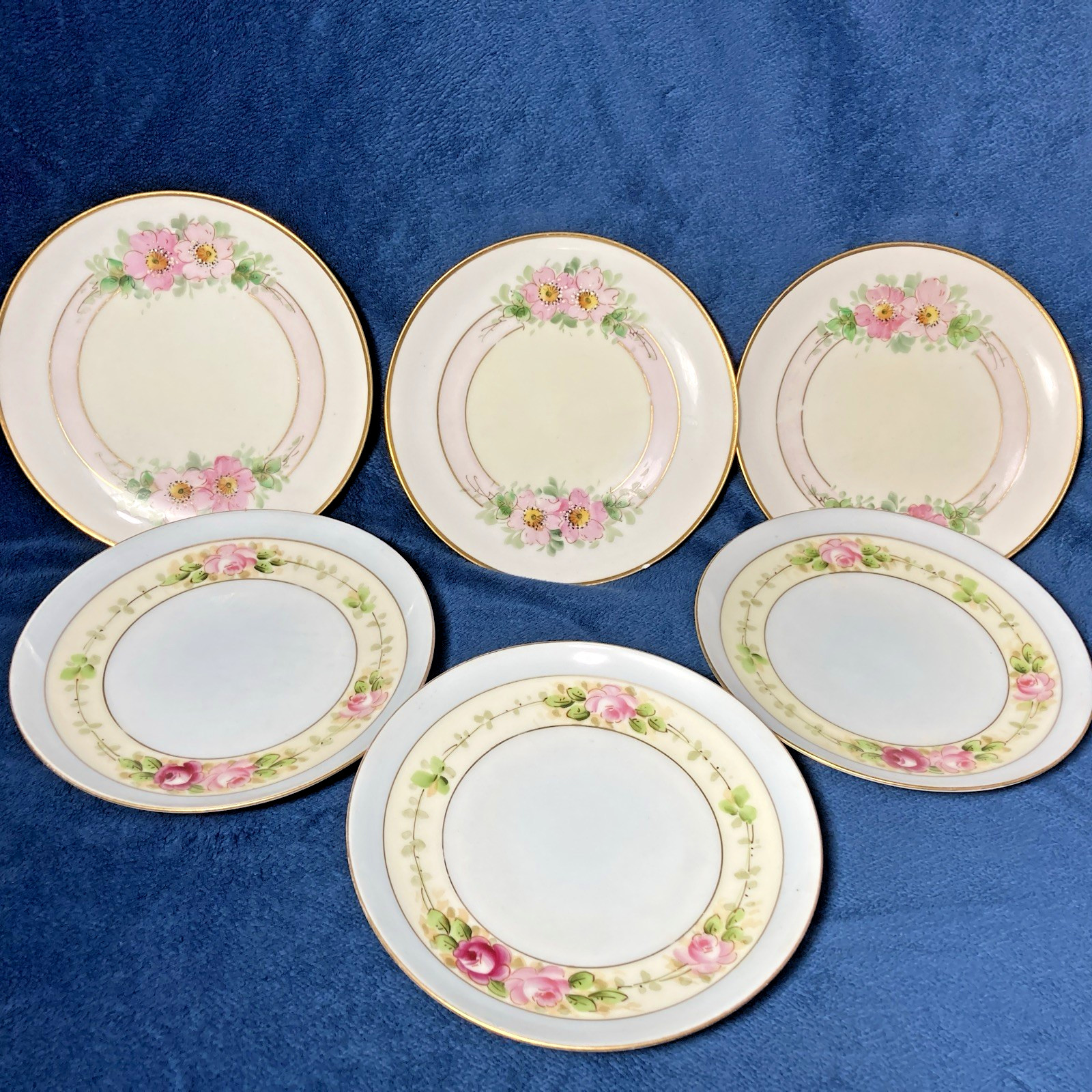 Set of 6 Antique Stouffer Studio Hand Painted Roses Bread Plates - Gold Trim Set of 6 Antique Stouffer Studio Hand Painted Roses Bread Plates - Gold Trim