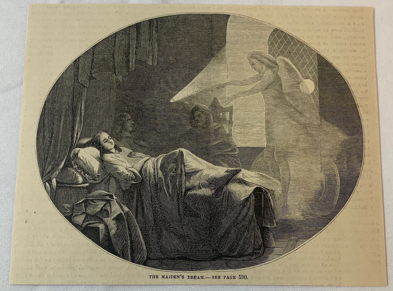 1879 magazine engraving ~ ANGEL IN THE MAIDEN'S DREAM