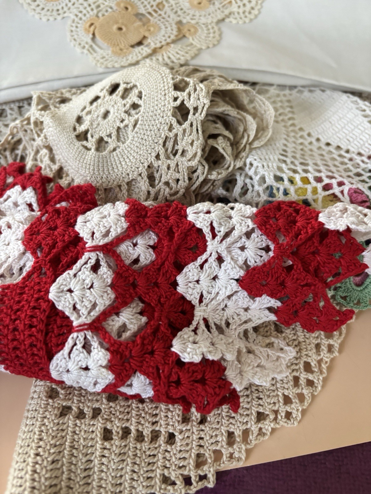 Estate Vintage Hand Crochet Dollies Colorful Lot of 5 Estate Vintage Hand Crochet Dollies Colorful Lot of 5