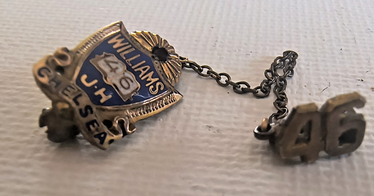 Vintage 1946 Williams Junior High SchoolCommencement Pin + Chain Chelsea , Mass Vintage 1946 Williams Junior High SchoolCommencement Pin + Chain Chelsea , Mass