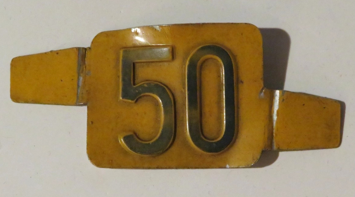 1950 Delaware License Plate Metal Date Expiration Tab Yellow Blue