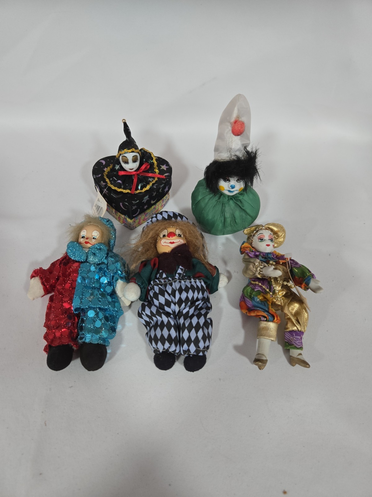 Vintage Porcelain face Miniature Clowns Lot Of 5 (141-432)