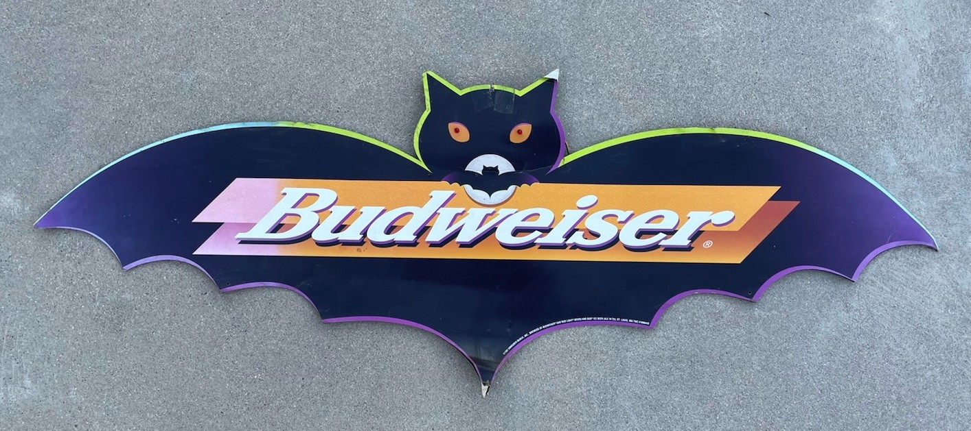 Vintage 1997 Budweiser 36”Halloween Double Sided Display Bat Vintage 1997 Budweiser 36”Halloween Double Sided Display Bat