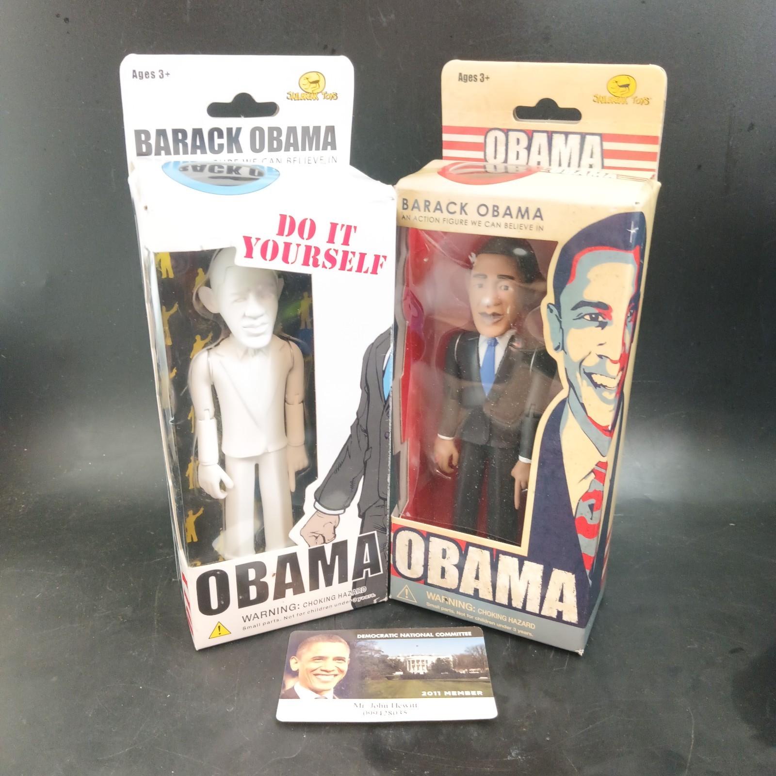 Two Barack Obama NIB Action Figures (Painted + DIY) + Delegate Card, OBO