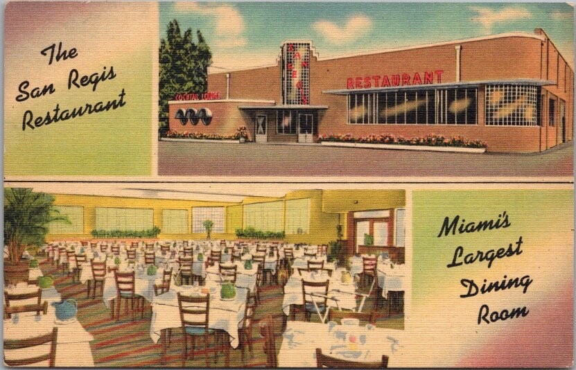 c1950s MIAMI, Florida Postcard THE SAN REGIS RESTAURANT - MWM Linen Unused