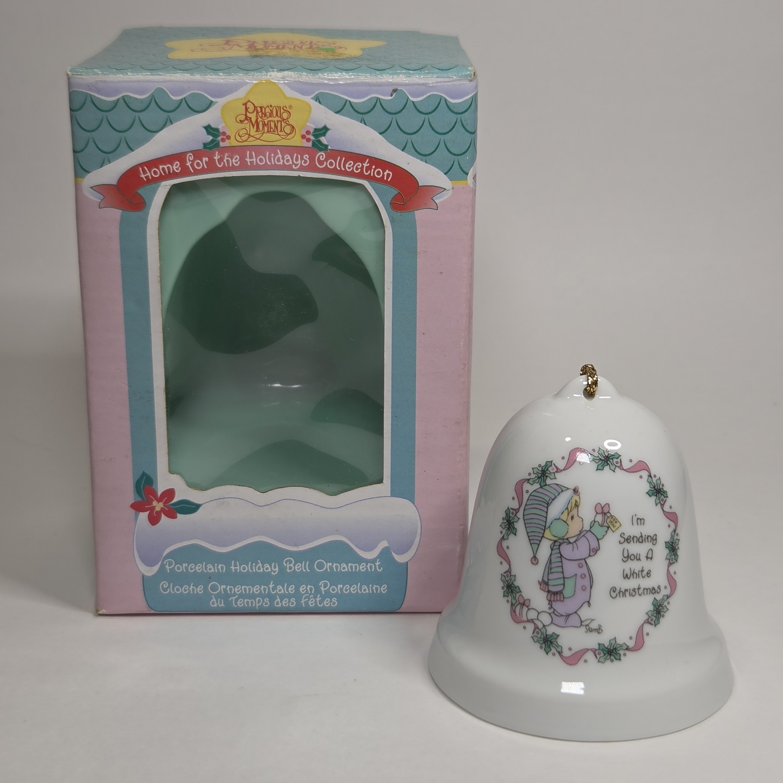 Vtg 1996 Precious Moments 111147 Porcelain Holiday Bell Ornament White Christmas