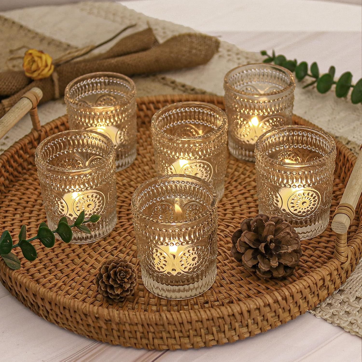Clear Glass Votive Candle Holders Set of 12, 12pc Glass Tealight Candle