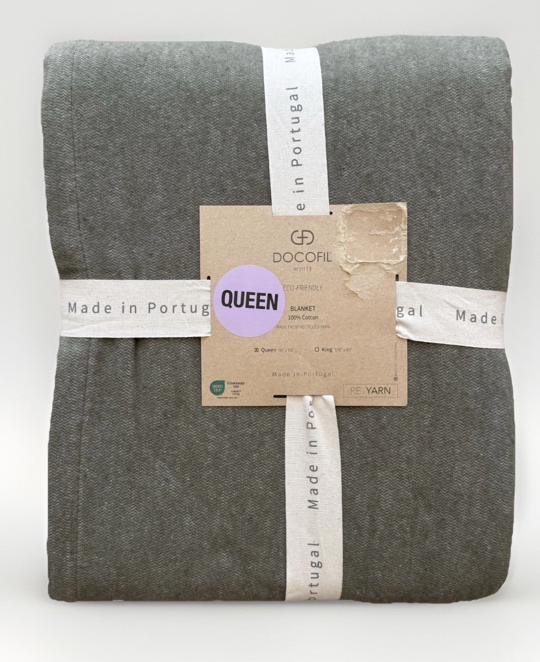 NWT Docofil 100% Felted Cotton Blanket Queen Olive Green Portugal Cashmere Soft