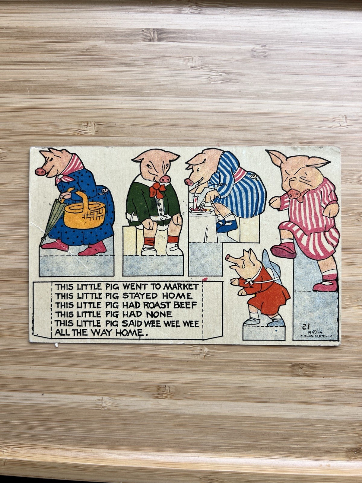 1914 J. Alan Fletcher Postcard #21 Cut Out “This Little Pig Went To Market”  1914 J. Alan Fletcher Postcard #21 Cut Out “This Little Pig Went To Market” 