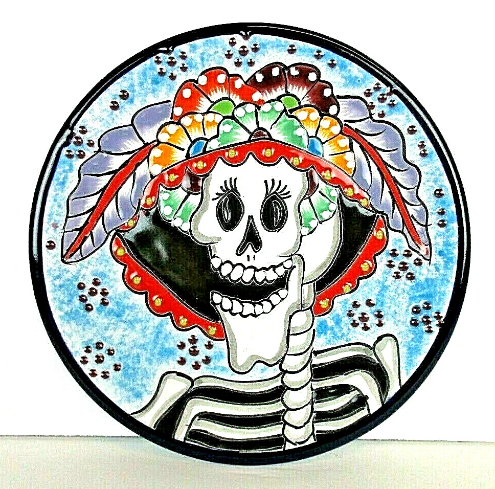 Talavera Day of the Dead Sugar Skull La Catrina Ulises Plate Wall Art 10\