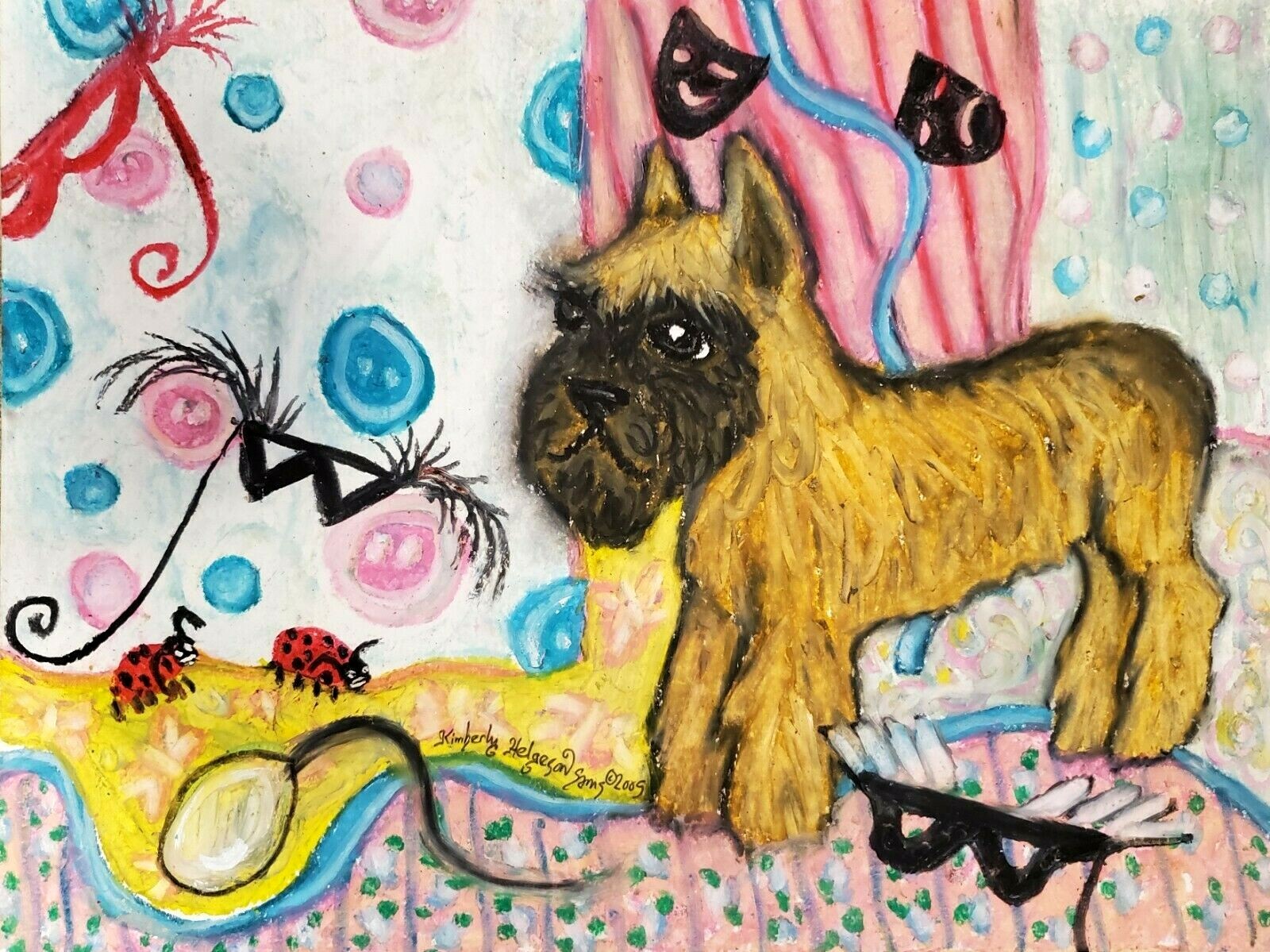 BRUSSELS GRIFFON Masquerade 13x19 Dog FOLK ART Print by Artist KSams