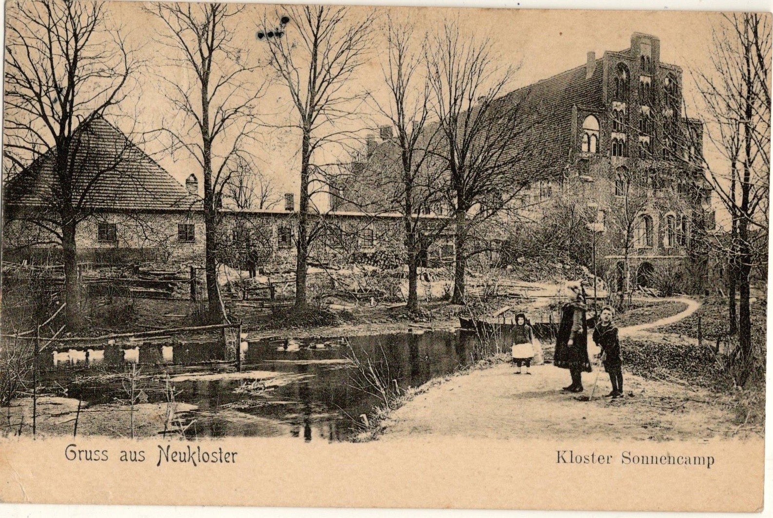Greetings from Neukloster Mecklenburg monastery Sonnencamp busy 24.1.1910 used Greetings from Neukloster Mecklenburg monastery Sonnencamp busy 24.1.1910 used