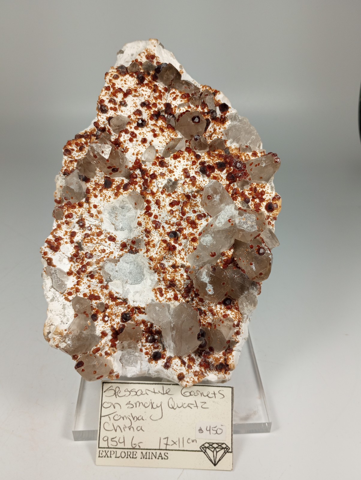 Spessartine Garnet and Smokey Quartz from Wushan Spessartine Mine, China