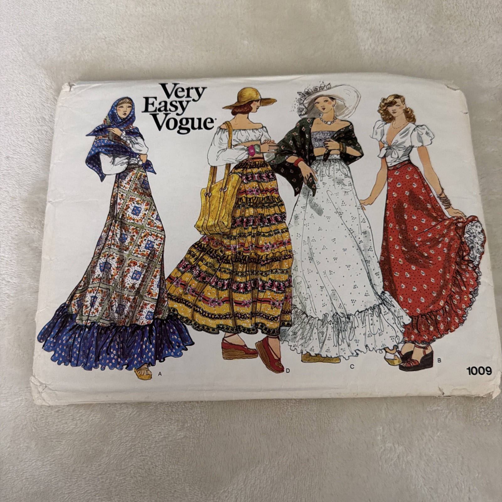 Vintage Original Vogue Sewing Pattern 1009 Womens Peasant Skirt Shawl New UNCUT Vintage Original Vogue Sewing Pattern 1009 Womens Peasant Skirt Shawl New UNCUT