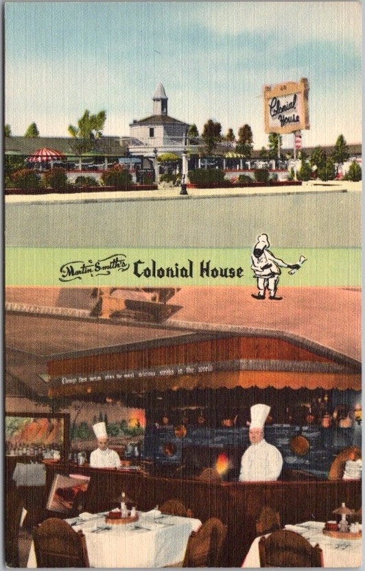 1950s OXNARD, Calif. Postcard COLONIAL HOUSE RESTAURANT Coast Highway 101 LINEN