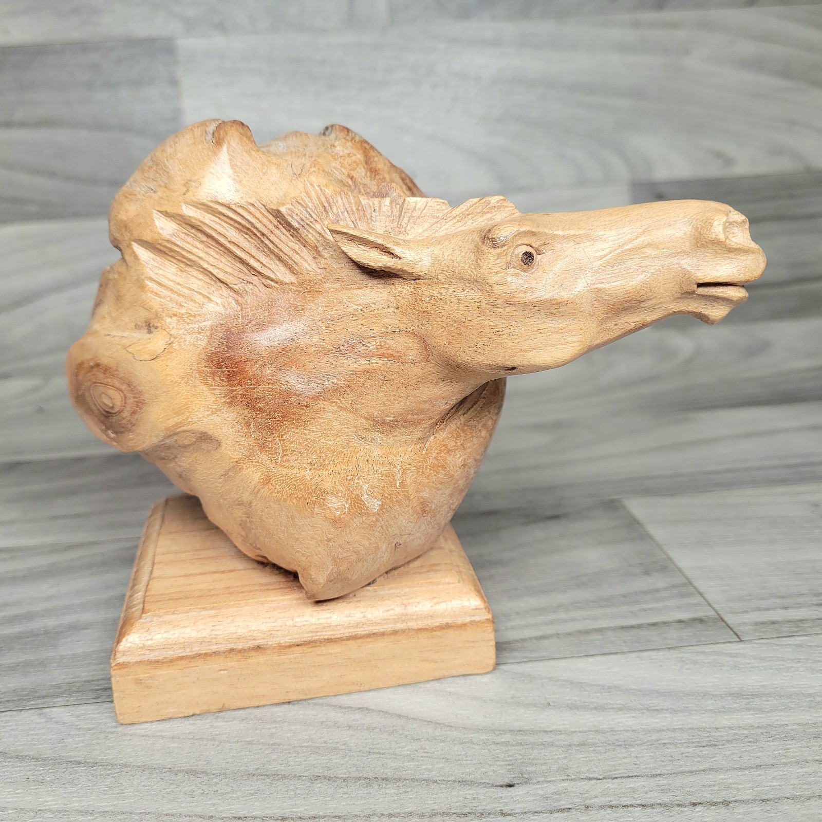 BURL WOOD HORSE HEAD SCULPTURE Hand Carved Equestrian Unique Wooden Carving 5.5 BURL WOOD HORSE HEAD SCULPTURE Hand Carved Equestrian Unique Wooden Carving 5.5