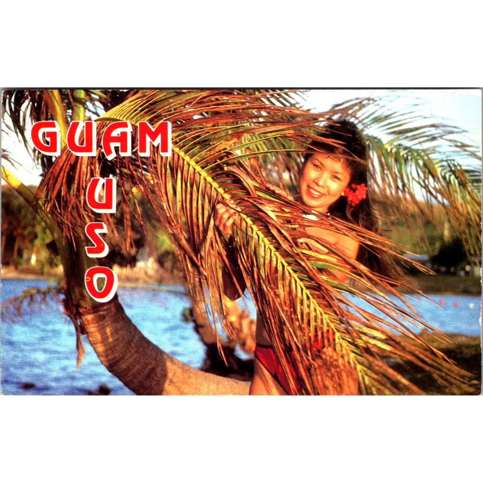 Scenic View & Crystal Blue Waters of the USO Beach Guam Vintage Postcard SP6-24