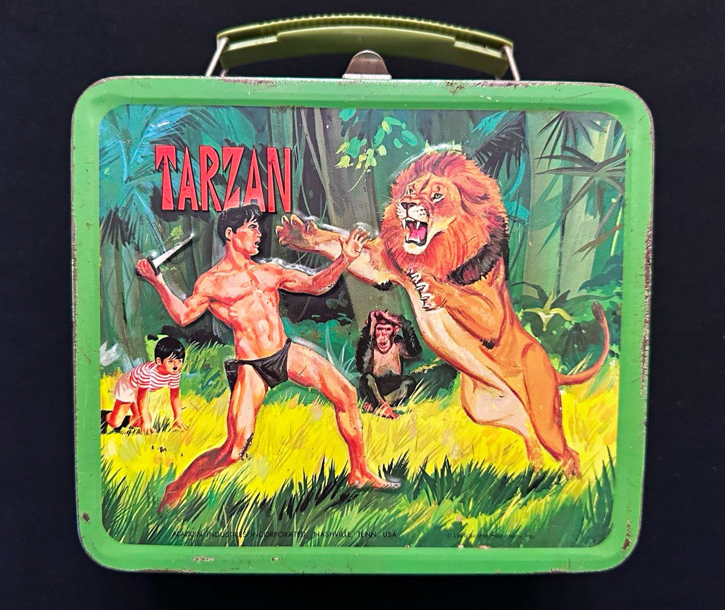 Vintage 1966 Tarzan Aladdin Metal Lunch Box Banner Productions Jungle Green Vintage 1966 Tarzan Aladdin Metal Lunch Box Banner Productions Jungle Green
