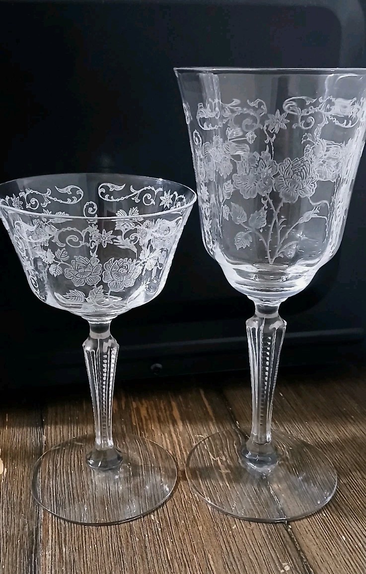 Complete Set 12 Vintage Wedding Etched Crystal Glass Complete Set 12 Vintage Wedding Etched Crystal Glass