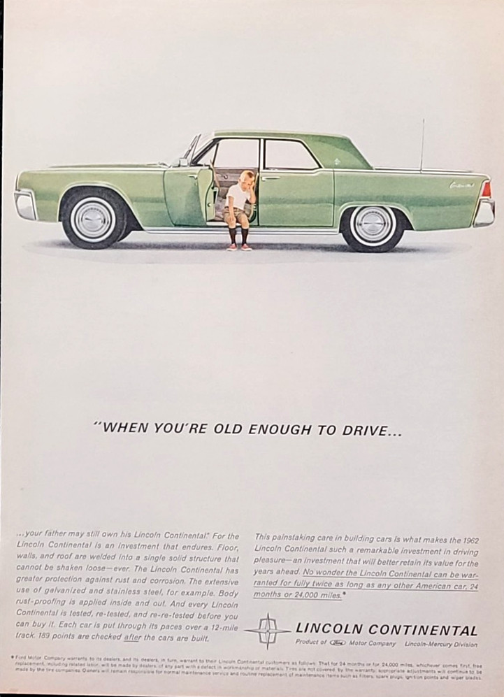 Lincoln Continental Original 1962 Vintage Print Ad Wall Art