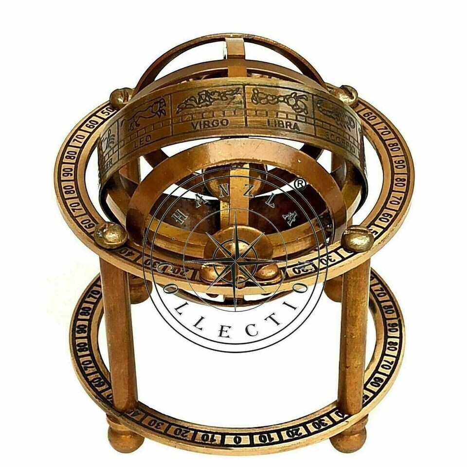 Antique Brass Armillary Sphere With Arrow Nautical Maritime Engraved Globe
