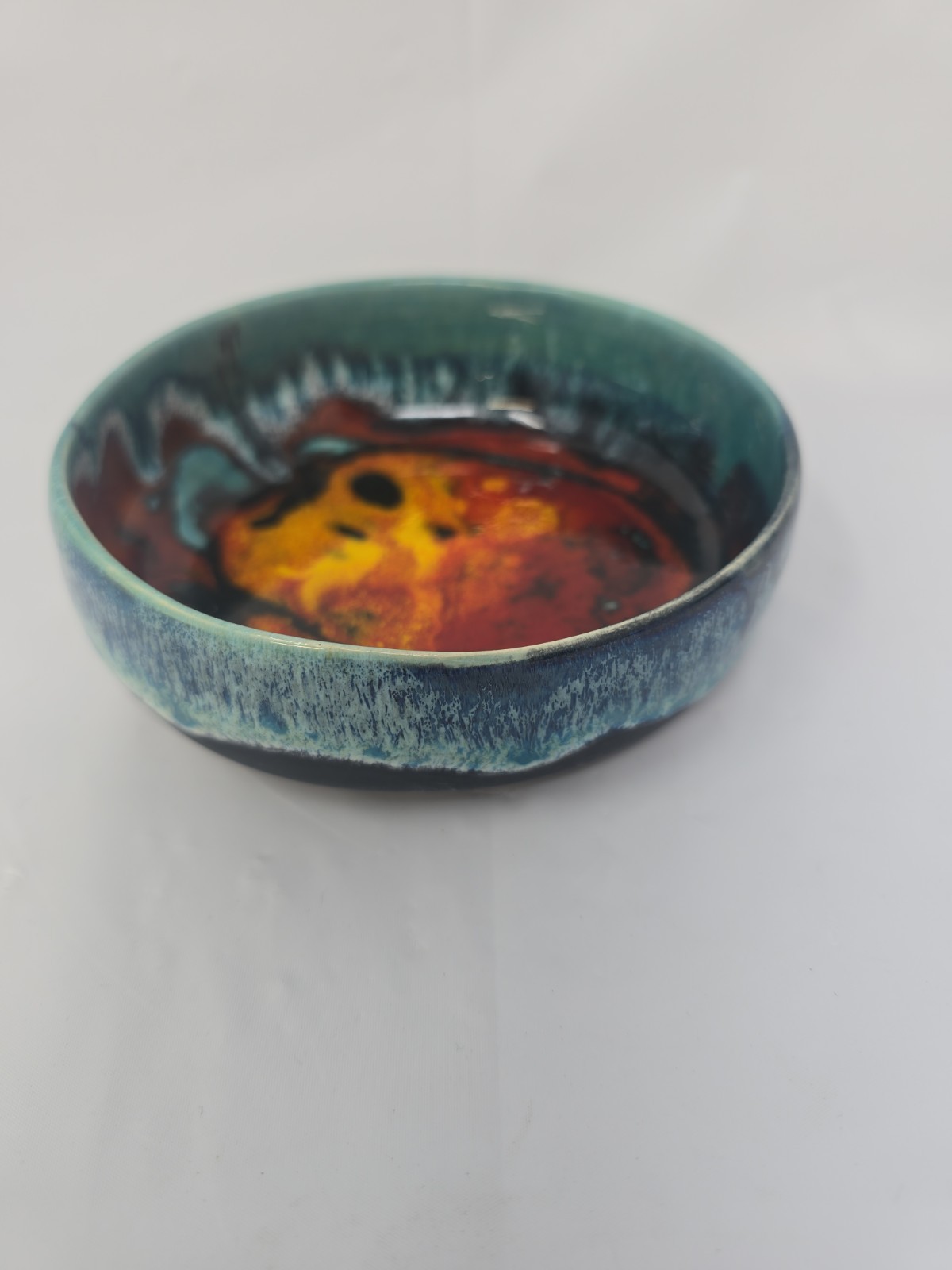 Vintage Ana Clara Art Pottery Blue Ash Drip Glazed Black Shallow Bowl 5