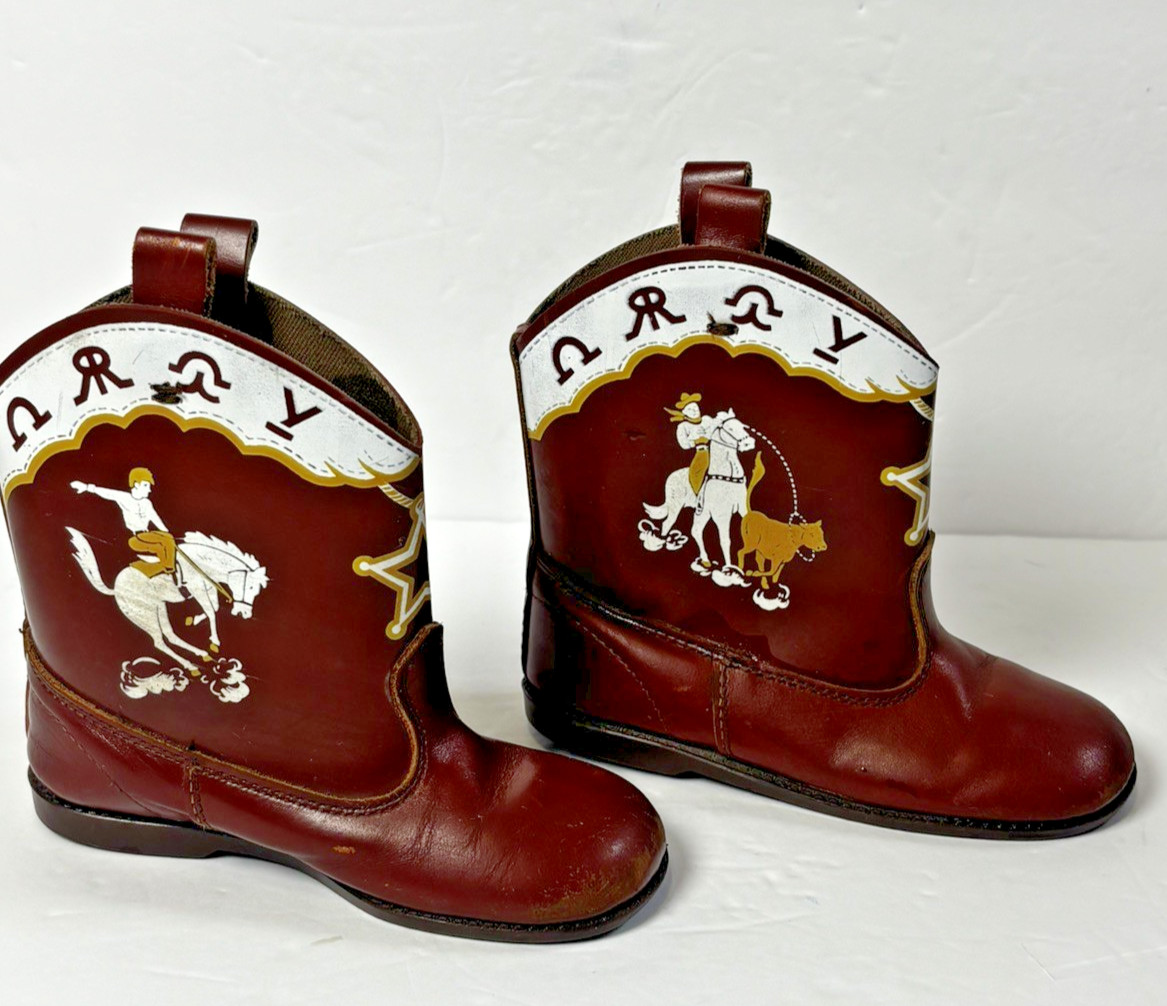 Vtg 1950's Sears Kids Children’s Red Leather Cowboy Boots Western Costume Prop Vtg 1950's Sears Kids Children’s Red Leather Cowboy Boots Western Costume Prop