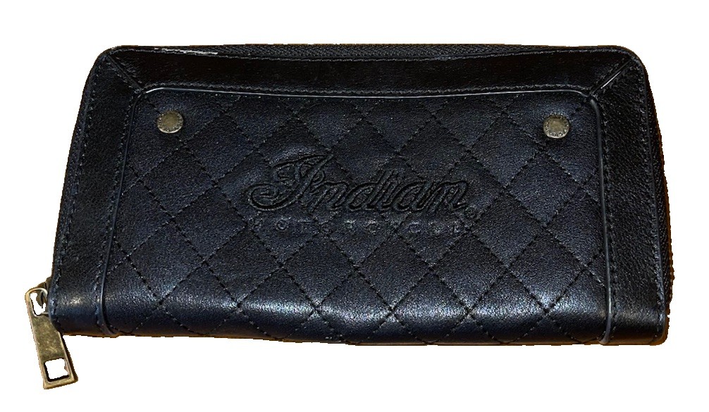 Vintage Indian Black Quilted Leather Zip Women’s Wallet w/ Credit Card Slots Vintage Indian Black Quilted Leather Zip Women’s Wallet w/ Credit Card Slots