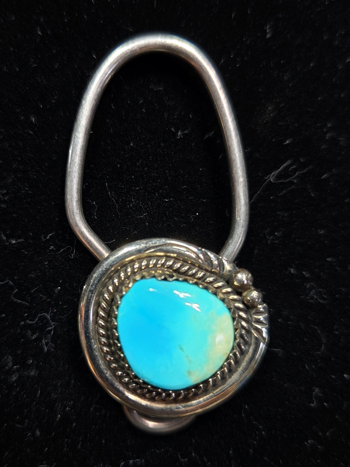 Vintage Bennett C-31 Pat Pend Turquoise Key Ring Key Fob Southwest Silver Tone
