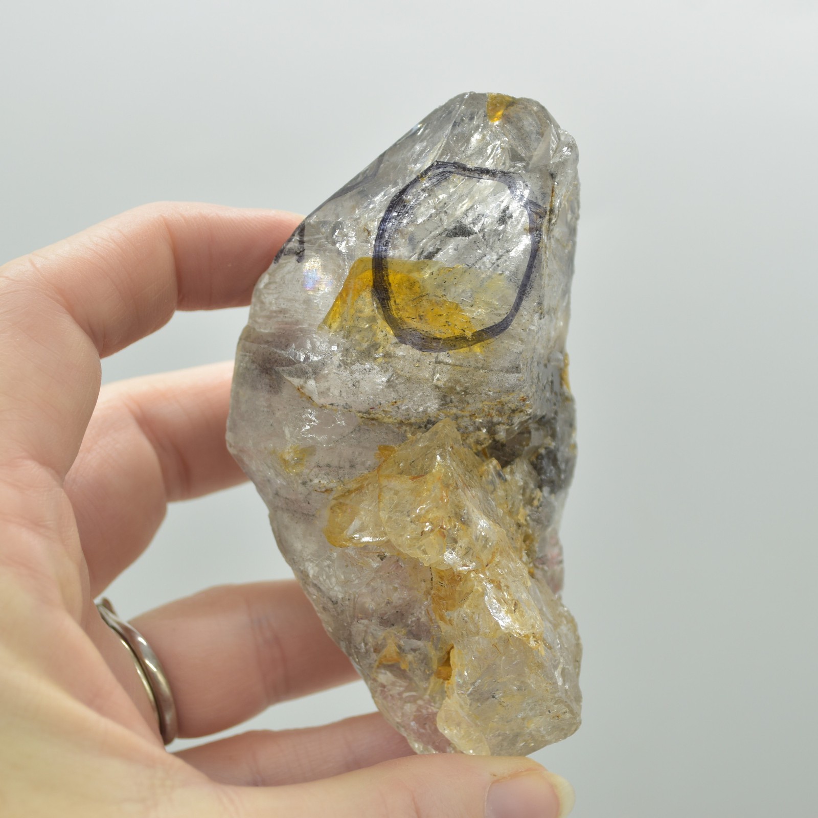 Fluid Inclusion / Enhydro Raw Quartz Point - Moving Black Sand - 159 grams - 1 C