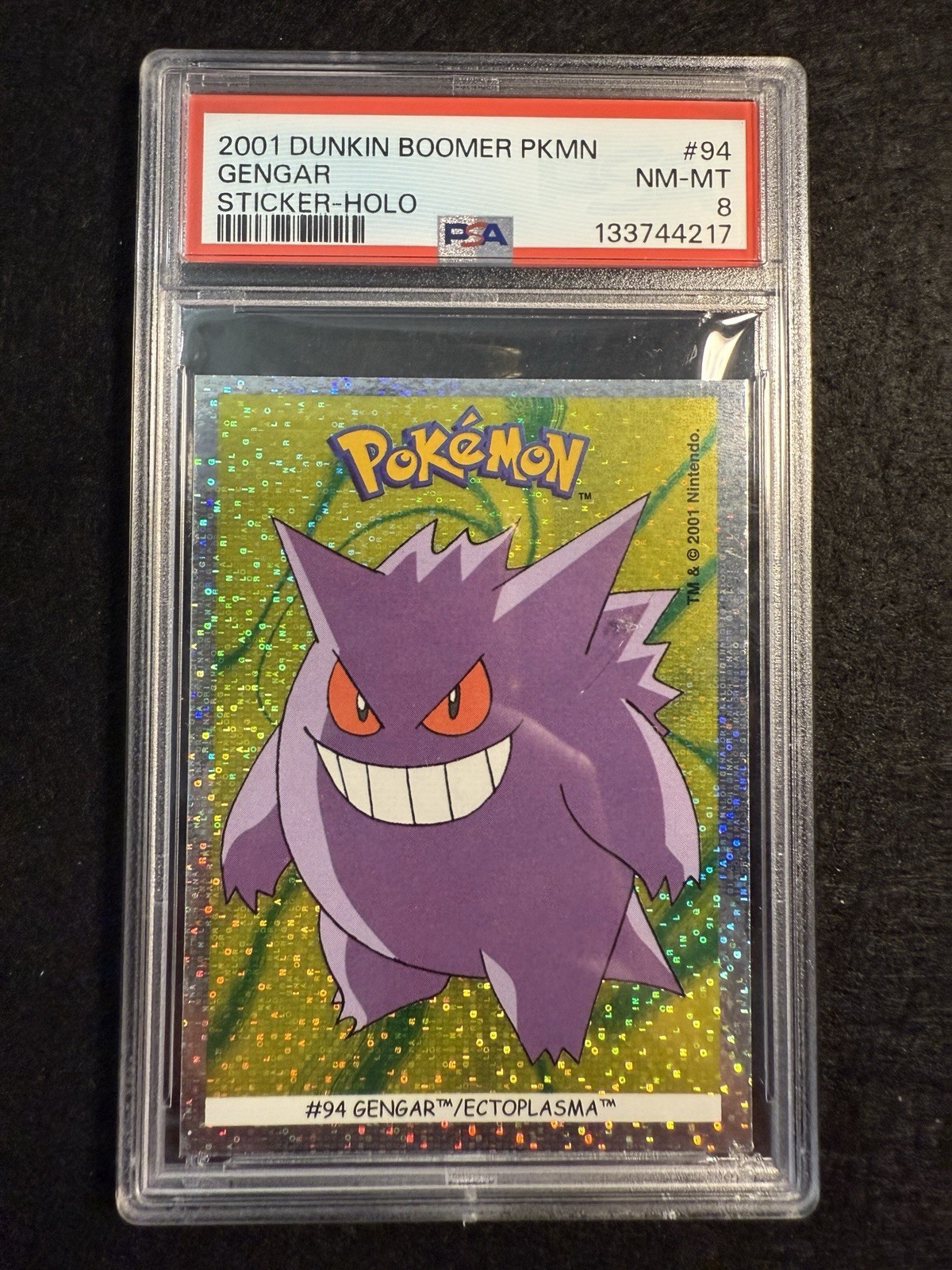 POKEMON GENGAR #94 PSA 8 HOLO FOIL DUNKIN BOOMER STICKER BUBBLEGUM NM 2001