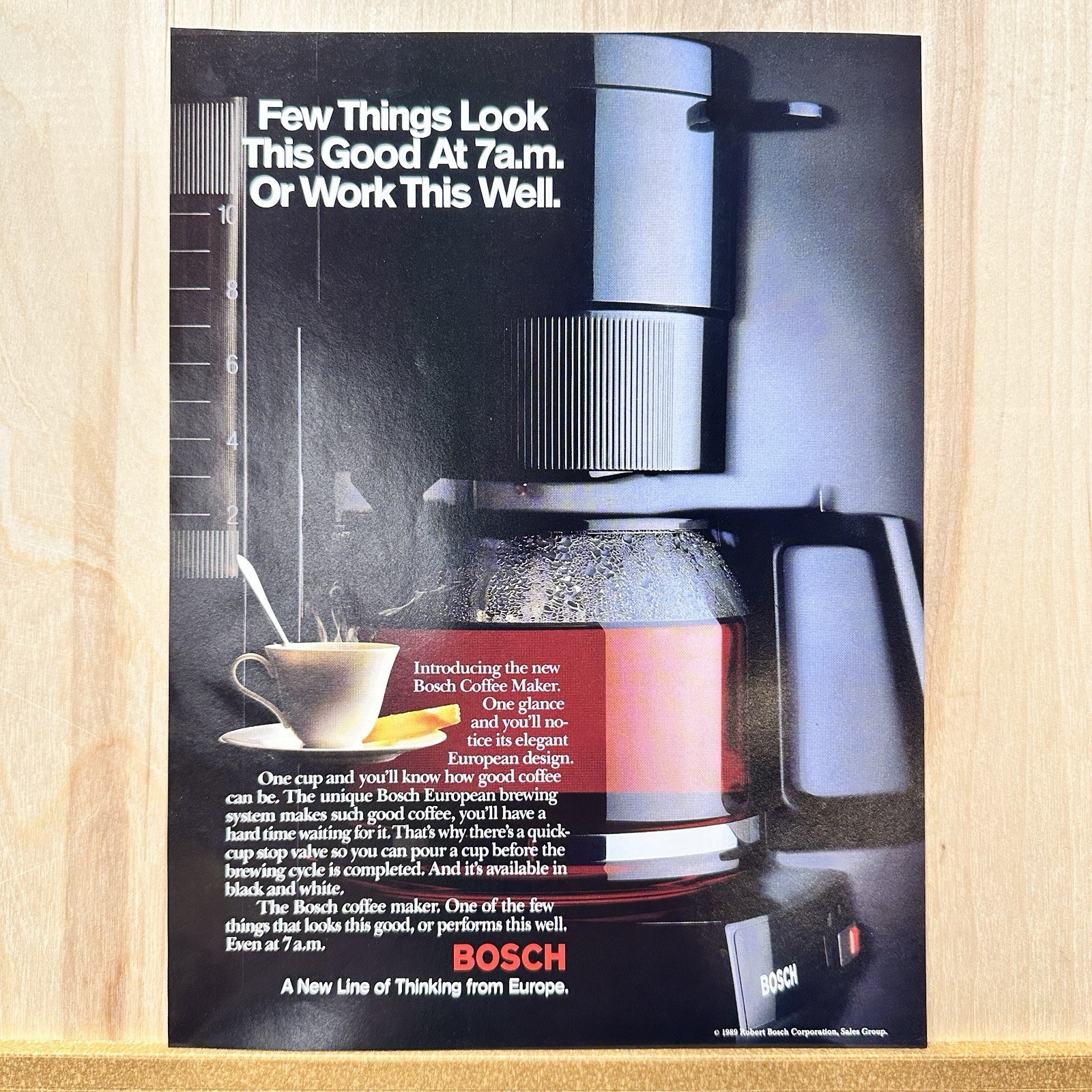 1989 Bosch Coffee Maker Vintage Print Ad Looks Good At 7am Beverage Advert Art