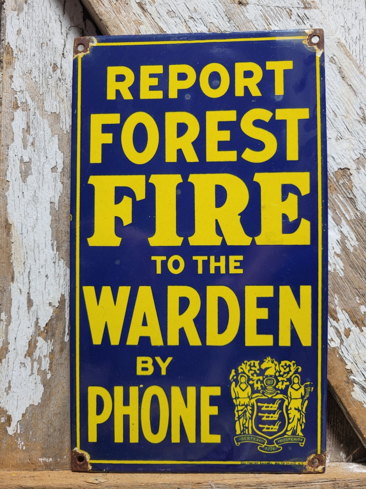VINTAGE FIRE WARDEN PORCELAIN SIGN OLD US FOREST SERVICE PARK RANGER CAMPFIRE