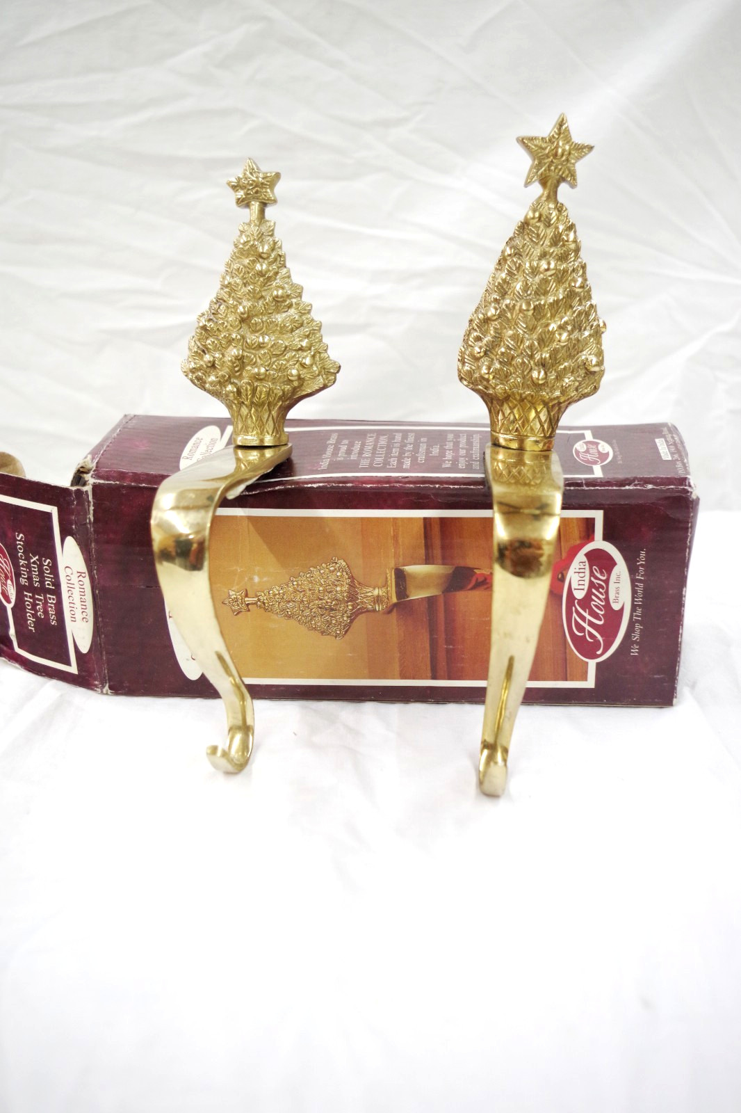 2 -Vintage India House Brass Christmas Tree Stocking Hangers-NOS 2 -Vintage India House Brass Christmas Tree Stocking Hangers-NOS