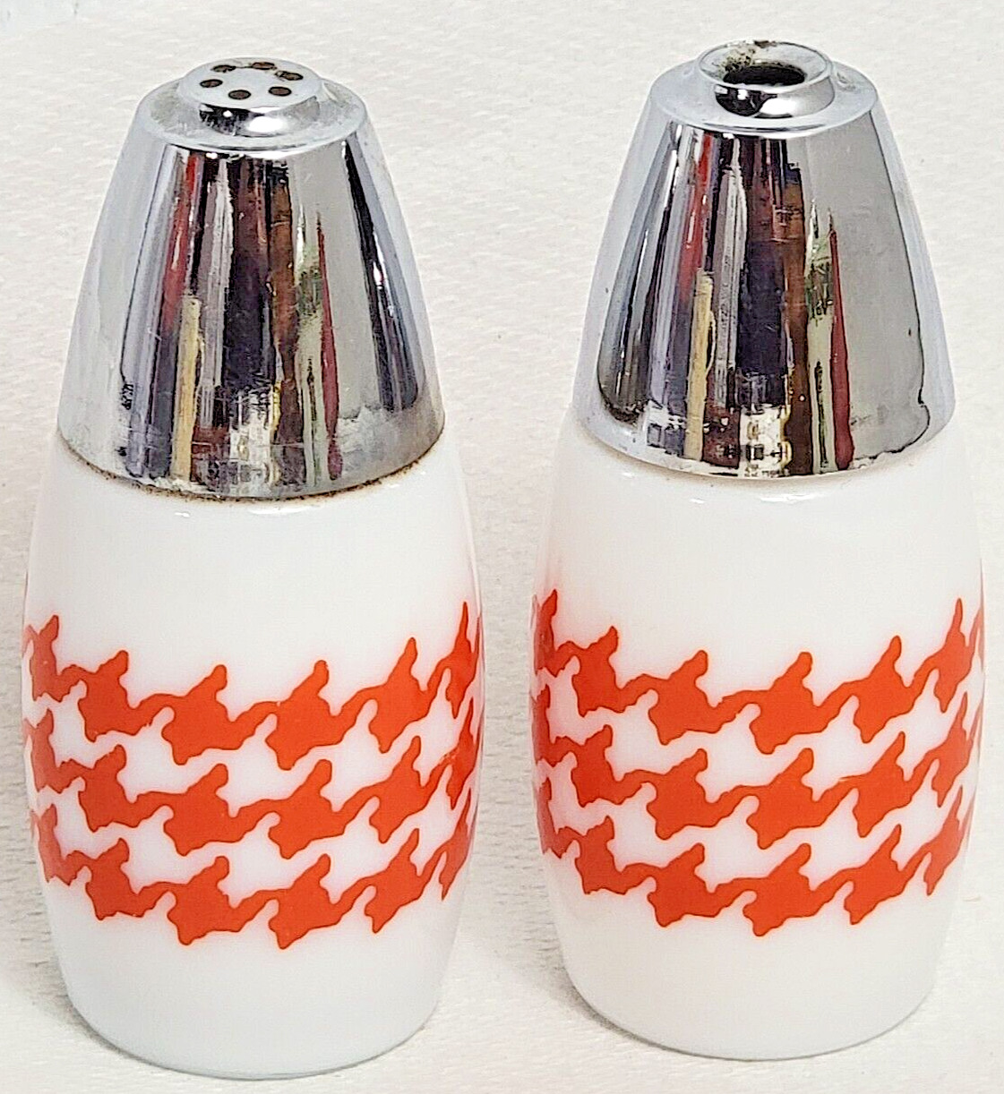 Vintage MCM Westinghouse Gemco Salt & Pepper Shakers Milk Glass w/Orange Details