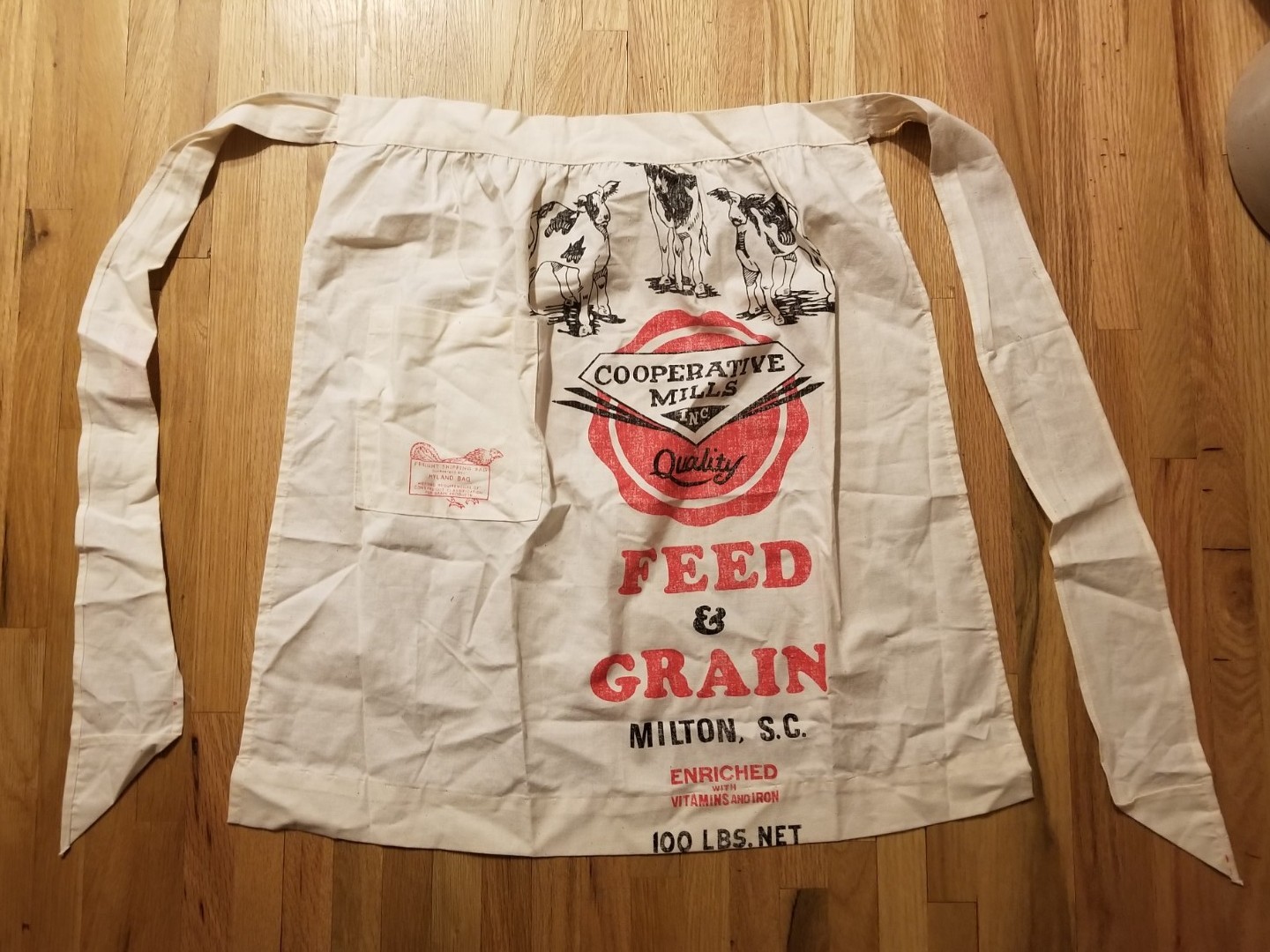 Vintage APRON Cooperative Mills  Feed & Grain Sack 100 Lbs Milton South Carolina