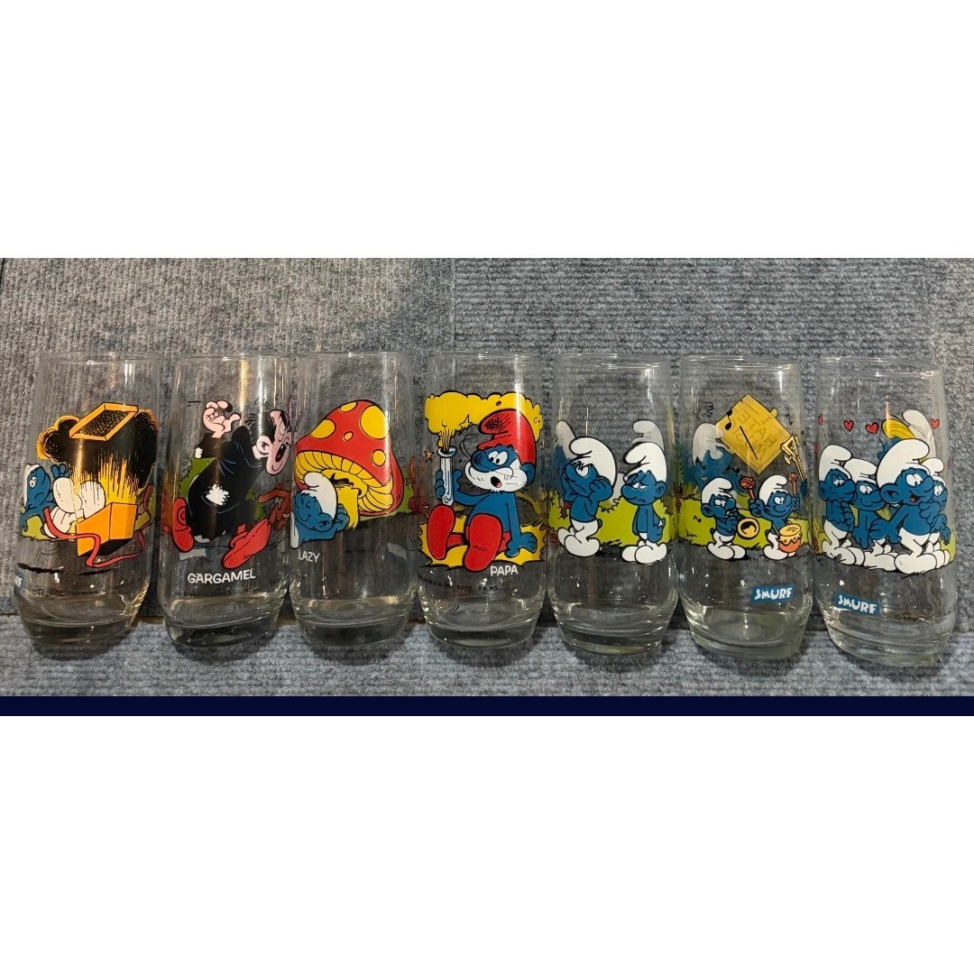 Vintage 1982 1983 Smurfs Glasses Lot Hardee's Wallace Berrie Peyo Set of 7 Vintage 1982 1983 Smurfs Glasses Lot Hardee's Wallace Berrie Peyo Set of 7
