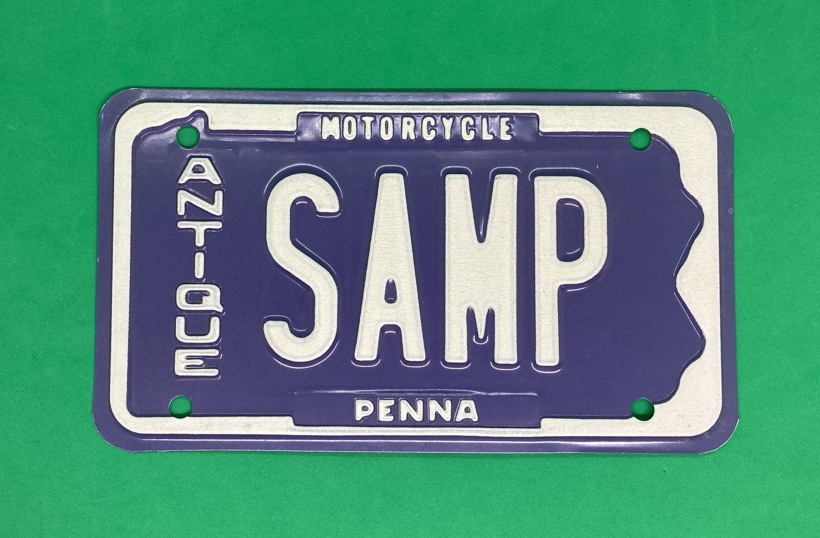 Pennsylvania Antique Motorcycle Sample License Plate Tag Penna SAMP Pennsylvania Antique Motorcycle Sample License Plate Tag Penna SAMP