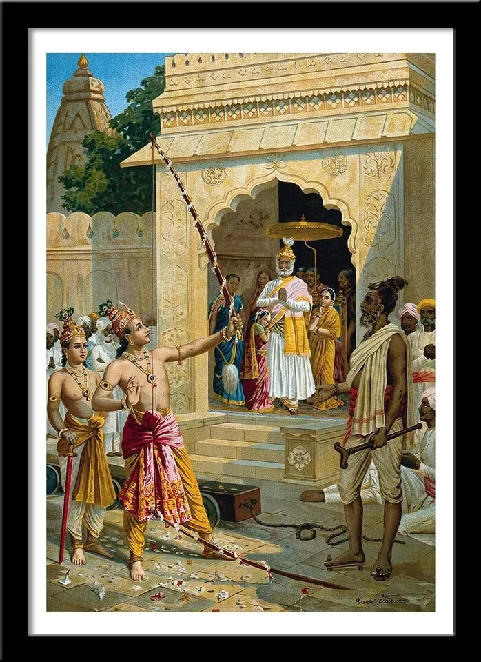 Sri Rama Breaking the Bow Ravi Varma Oleograph Print Framed Poster Multicolor Sri Rama Breaking the Bow Ravi Varma Oleograph Print Framed Poster Multicolor