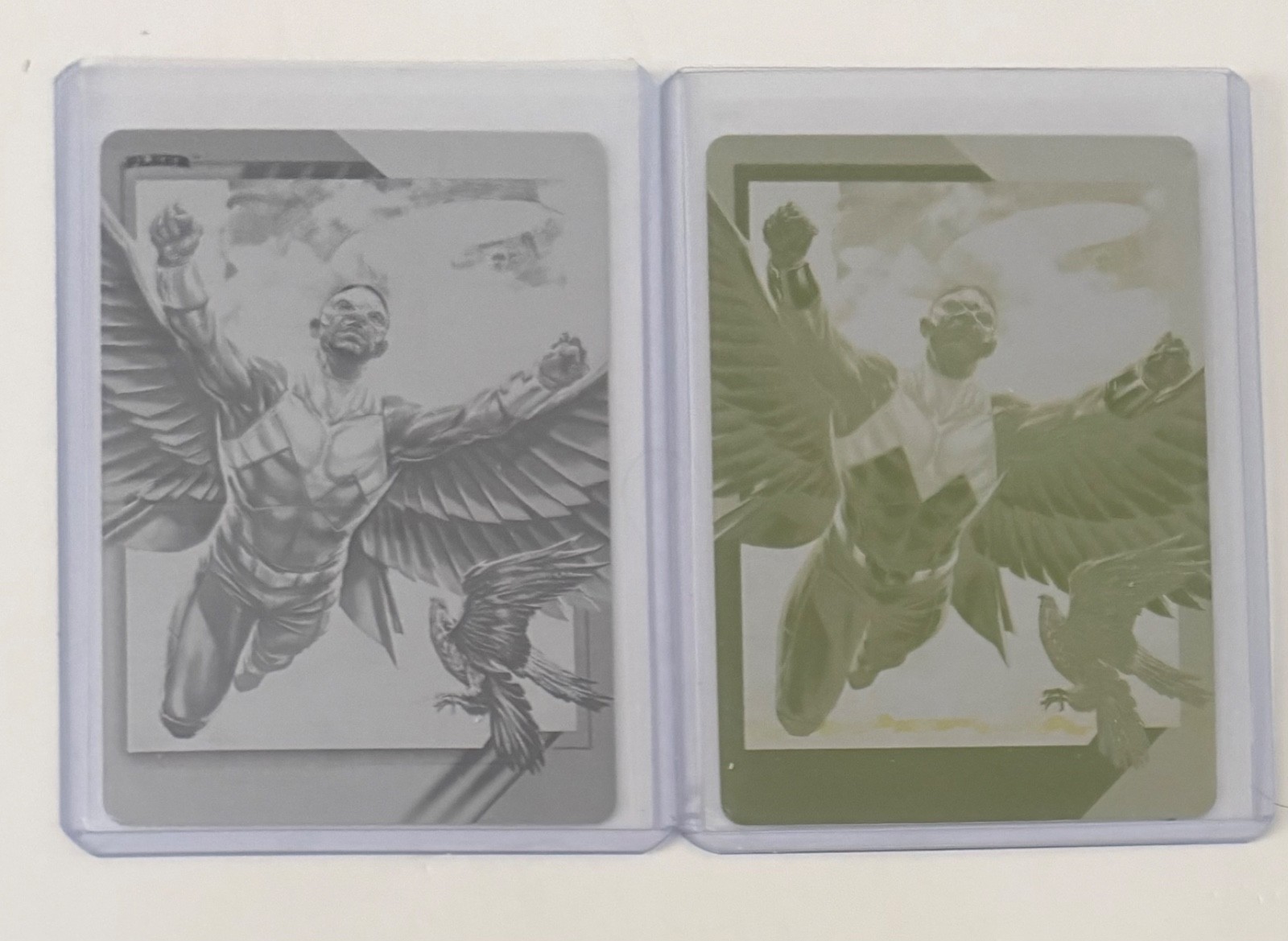2015 UD Marvel Fleer Retro Falcon Set of 2 Printing Plates Base Yellow & Black