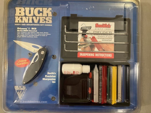 Buck 186FX Odyssey I HCS Serrated Knife Smith’s Sharpening Kit USA Vintage