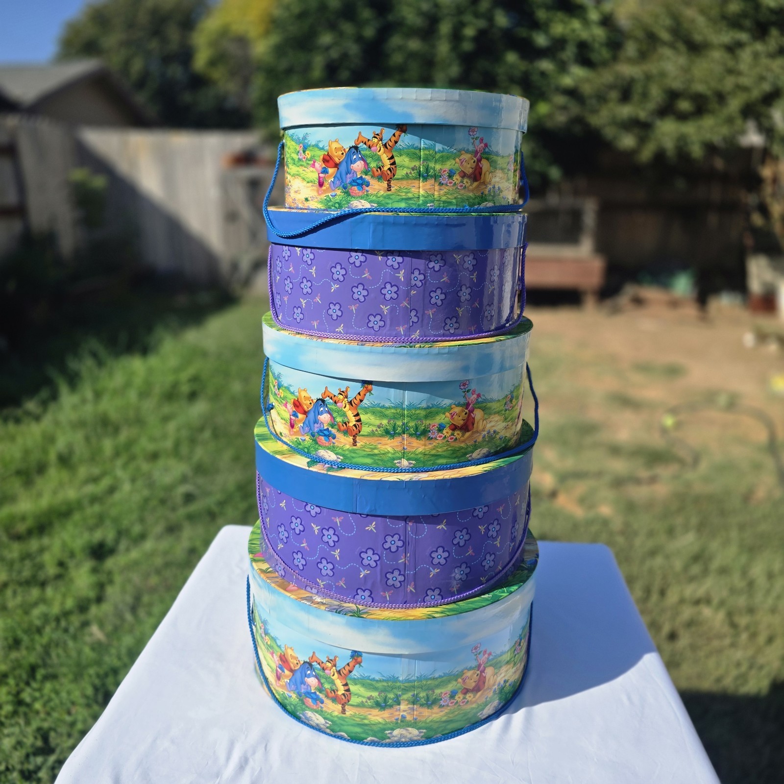 RARE VINTAGE 1990'S DISNEY'S WINNIE THE POOH SET OF 5 NESTED ROUND HAT BOXES NEW RARE VINTAGE 1990'S DISNEY'S WINNIE THE POOH SET OF 5 NESTED ROUND HAT BOXES NEW