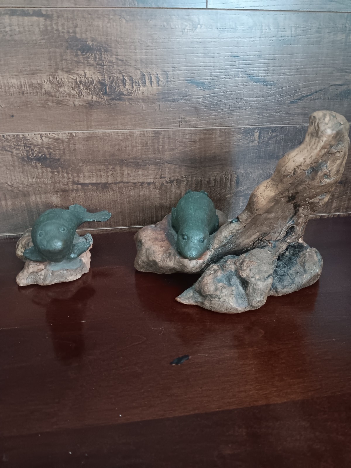 Vintage 1988 Danbury Mint DLM Solid Bronze Seals on Driftwood