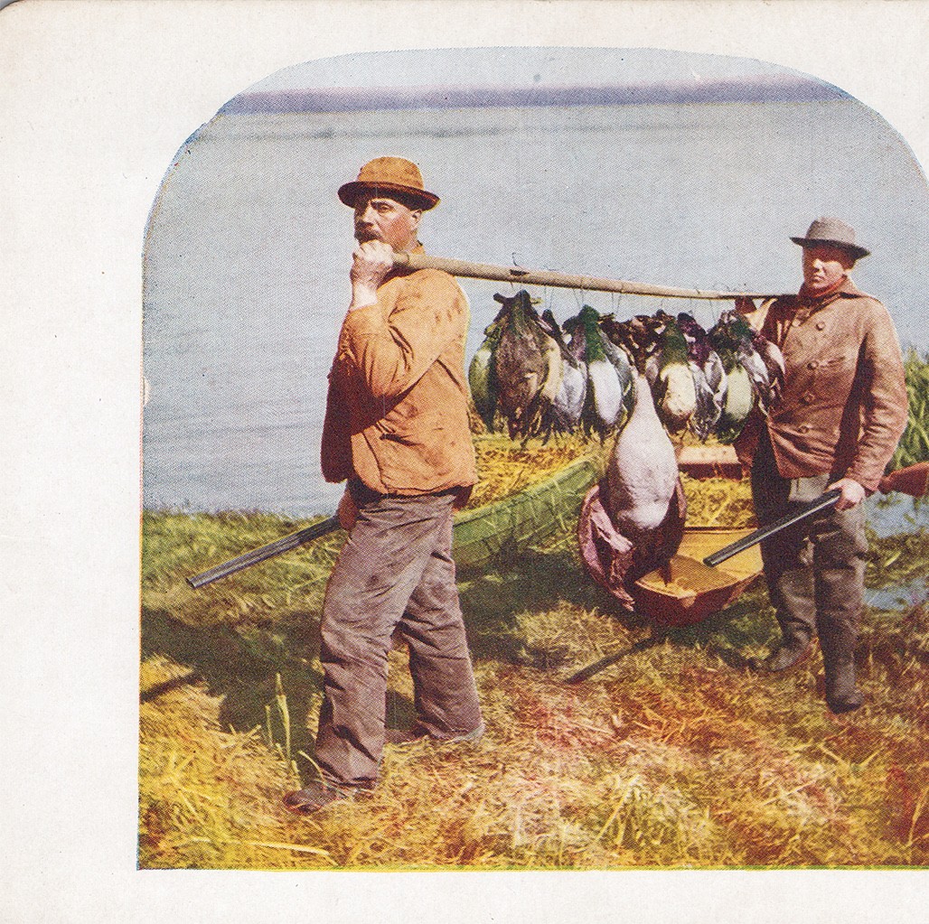 1898 StereoView Card Black Dog Lake Duck Hunting T W Ingersoll